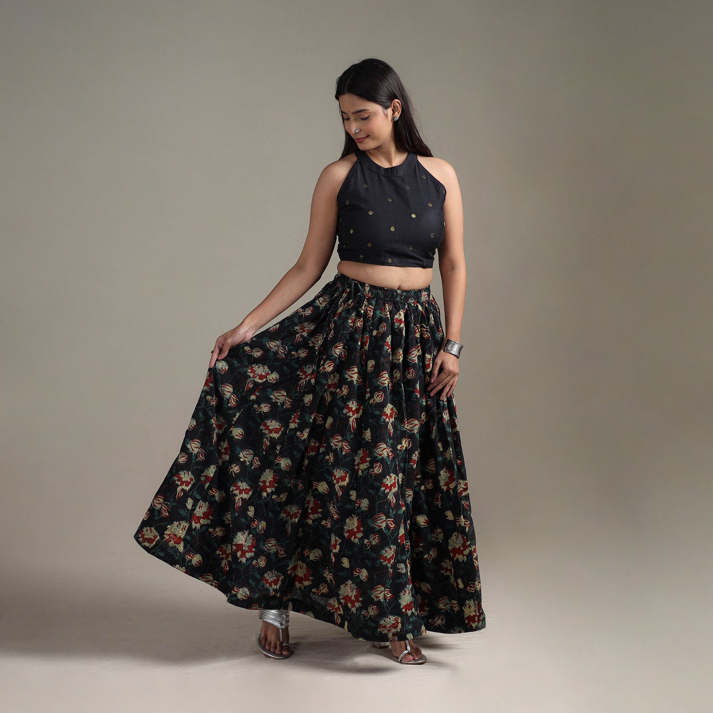 Bagru Hand Block Print 24 Kali Patchwork Natural Dyed Cotton Long Skirt 26