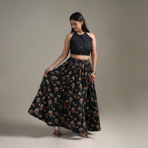 Multicolor - Bagru Hand Block Print 24 Kali Patchwork Natural Dyed Cotton Long Skirt 26