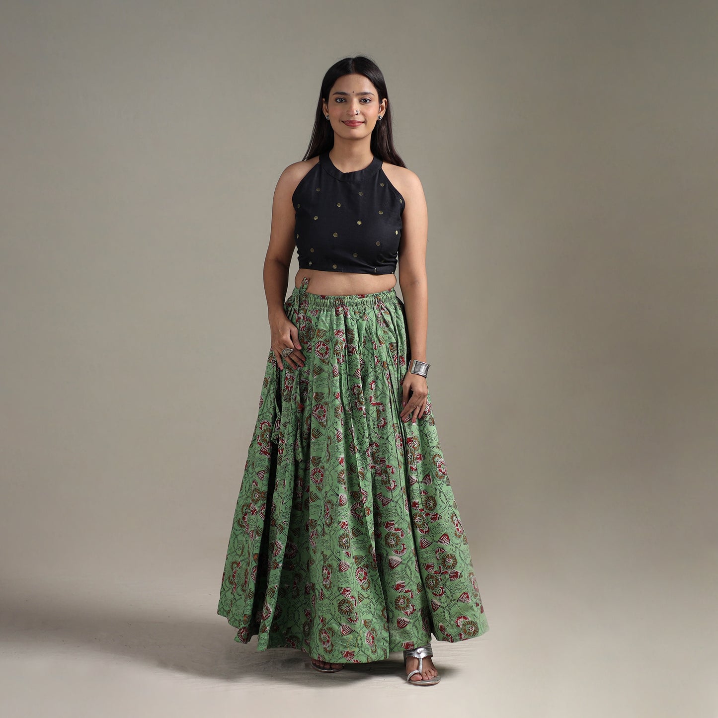 Bagru Hand Block Print 24 Kali Patchwork Natural Dyed Cotton Long Skirt 27