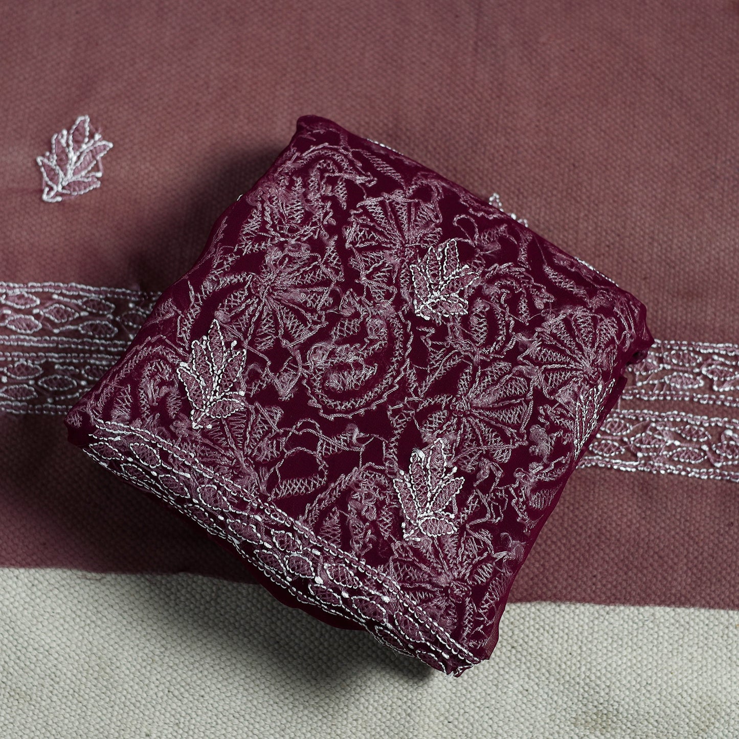 Lucknowi Hand Embroidered Chikankari Georgette 3pc Unstitched Dress Material 11