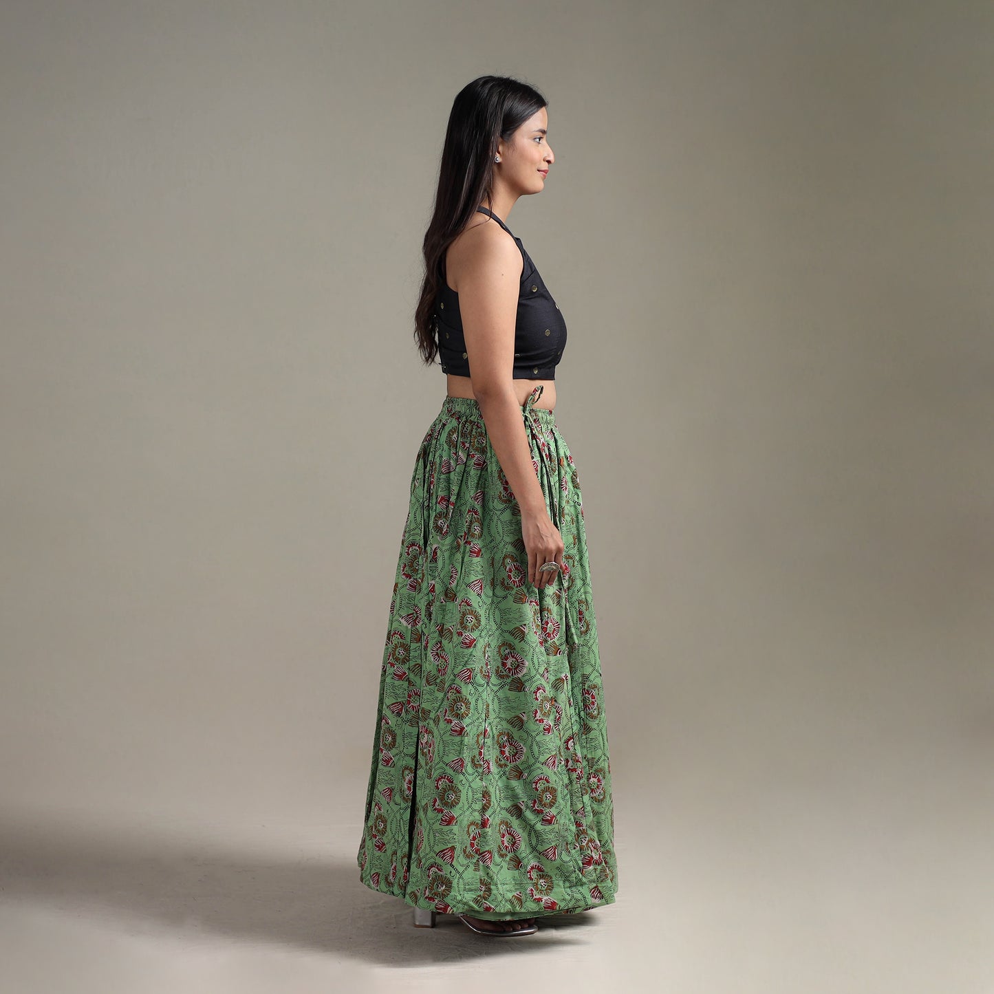 Bagru Hand Block Print 24 Kali Patchwork Natural Dyed Cotton Long Skirt 27