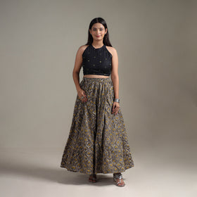 Bagru Hand Block Print 24 Kali Patchwork Natural Dyed Cotton Long Skirt 28