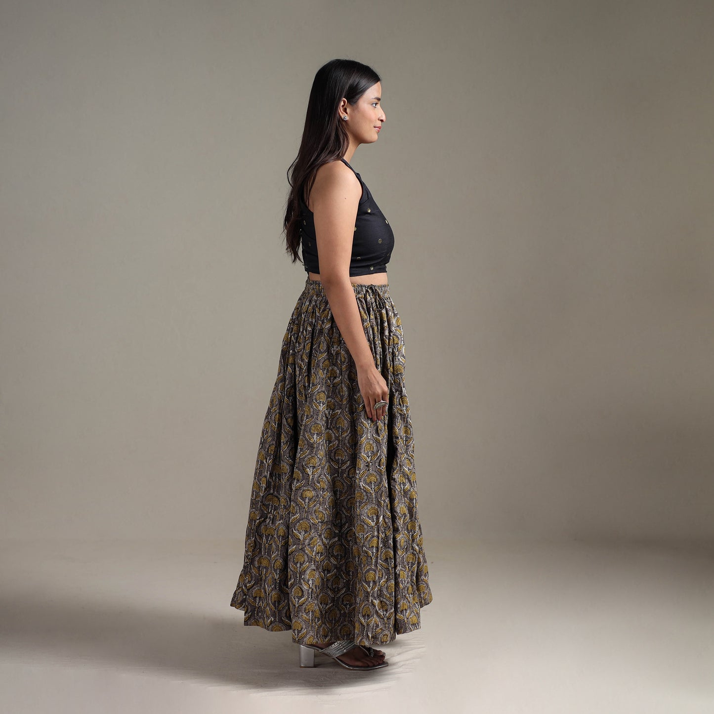 Bagru Hand Block Print 24 Kali Patchwork Natural Dyed Cotton Long Skirt 28