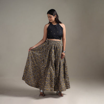 Bagru Hand Block Print 24 Kali Patchwork Natural Dyed Cotton Long Skirt 28