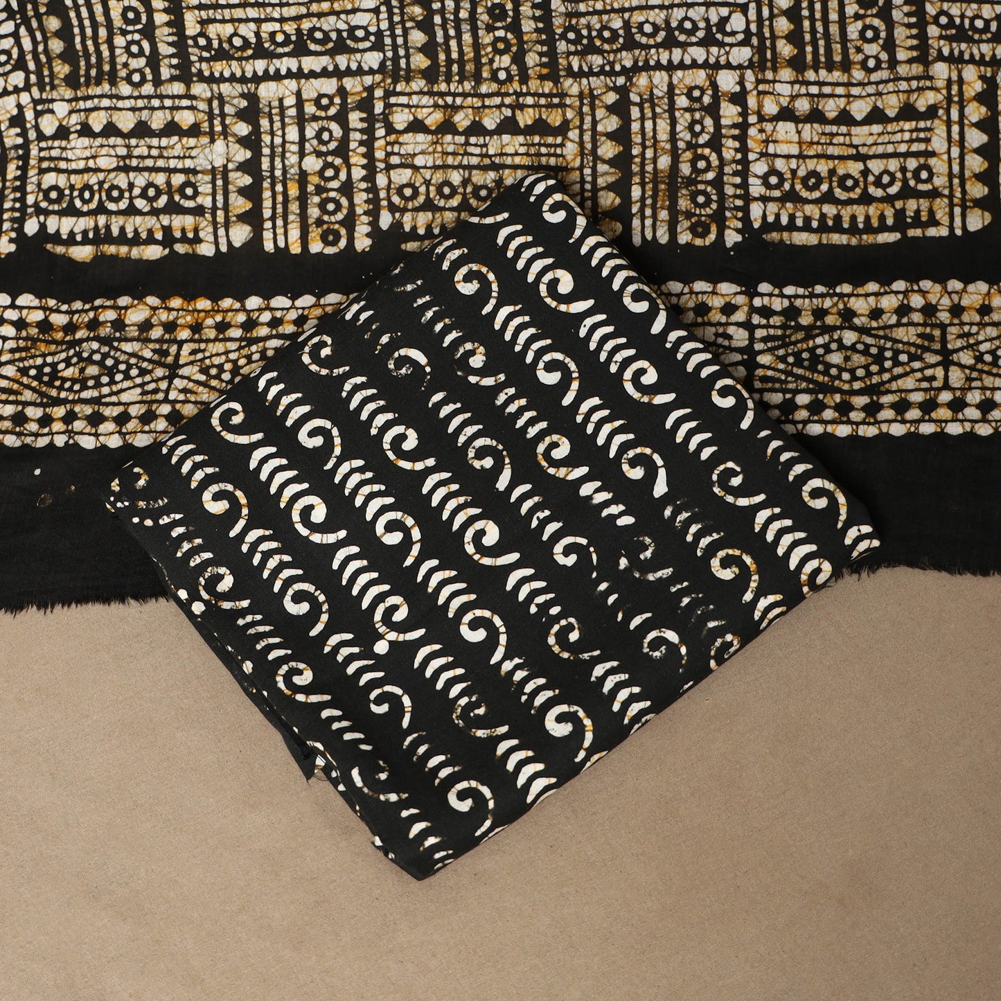 Brown - 3pc cotton unstitched kutch batik dress material 26