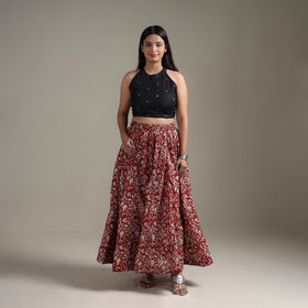 Bagru Hand Block Print 24 Kali Patchwork Natural Dyed Cotton Long Skirt 30