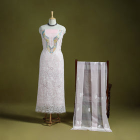 Lucknowi Hand Embroidered Chikankari Georgette 3pc Unstitched Dress Material 13