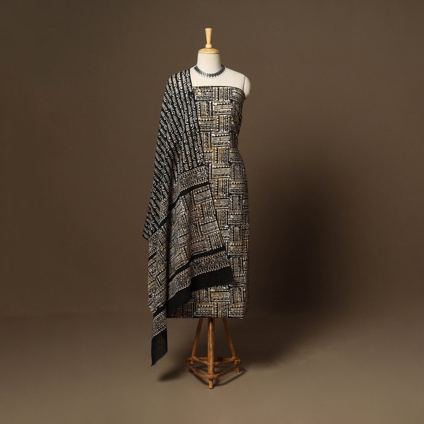 Brown - 3pc cotton unstitched kutch batik dress material 26