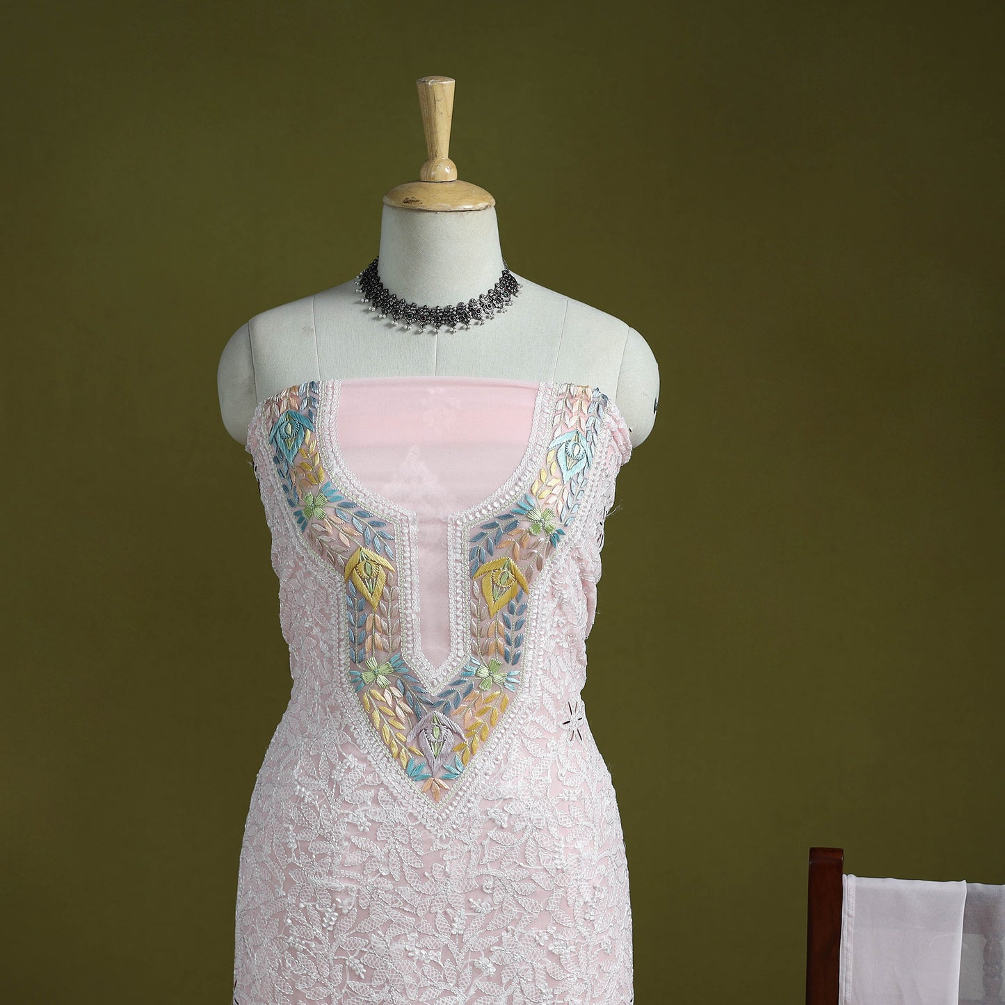 Lucknowi Hand Embroidered Chikankari Georgette 3pc Unstitched Dress Material 13