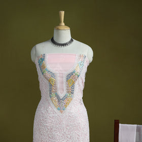 Lucknowi Hand Embroidered Chikankari Georgette 3pc Unstitched Dress Material 13