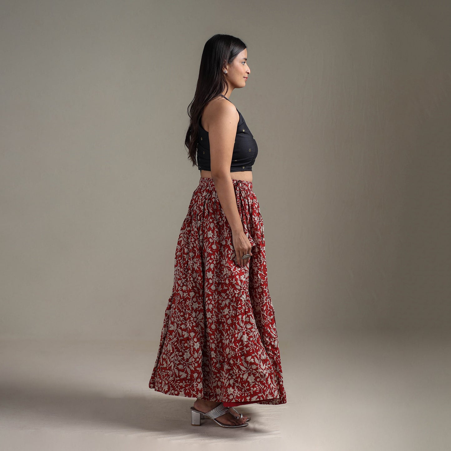 Bagru Hand Block Print 24 Kali Patchwork Natural Dyed Cotton Long Skirt 30