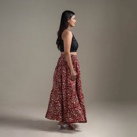 Bagru Hand Block Print 24 Kali Patchwork Natural Dyed Cotton Long Skirt 30
