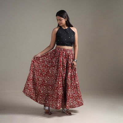 Bagru Hand Block Print 24 Kali Patchwork Natural Dyed Cotton Long Skirt 30