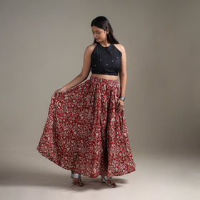 Bagru Hand Block Print 24 Kali Patchwork Natural Dyed Cotton Long Skirt 30
