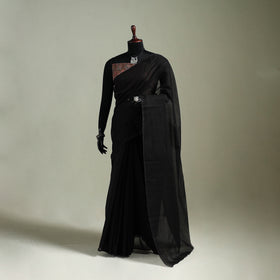 Black - Nazaakat Kota Doria Cotton Plain Saree with Blouse & Jewellery Set 38