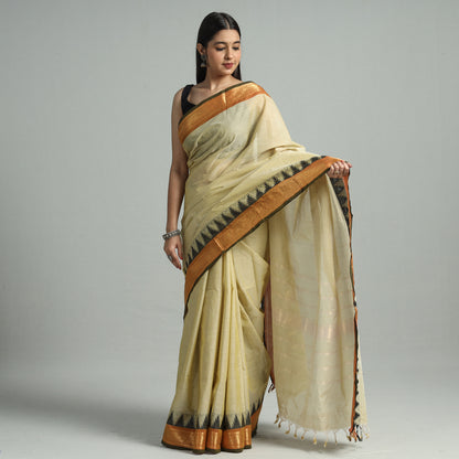 Yellow - Traditional Kanchipuram Cotton Saree with Zari Border 25