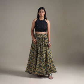Bagru Hand Block Print 24 Kali Patchwork Natural Dyed Cotton Long Skirt 29