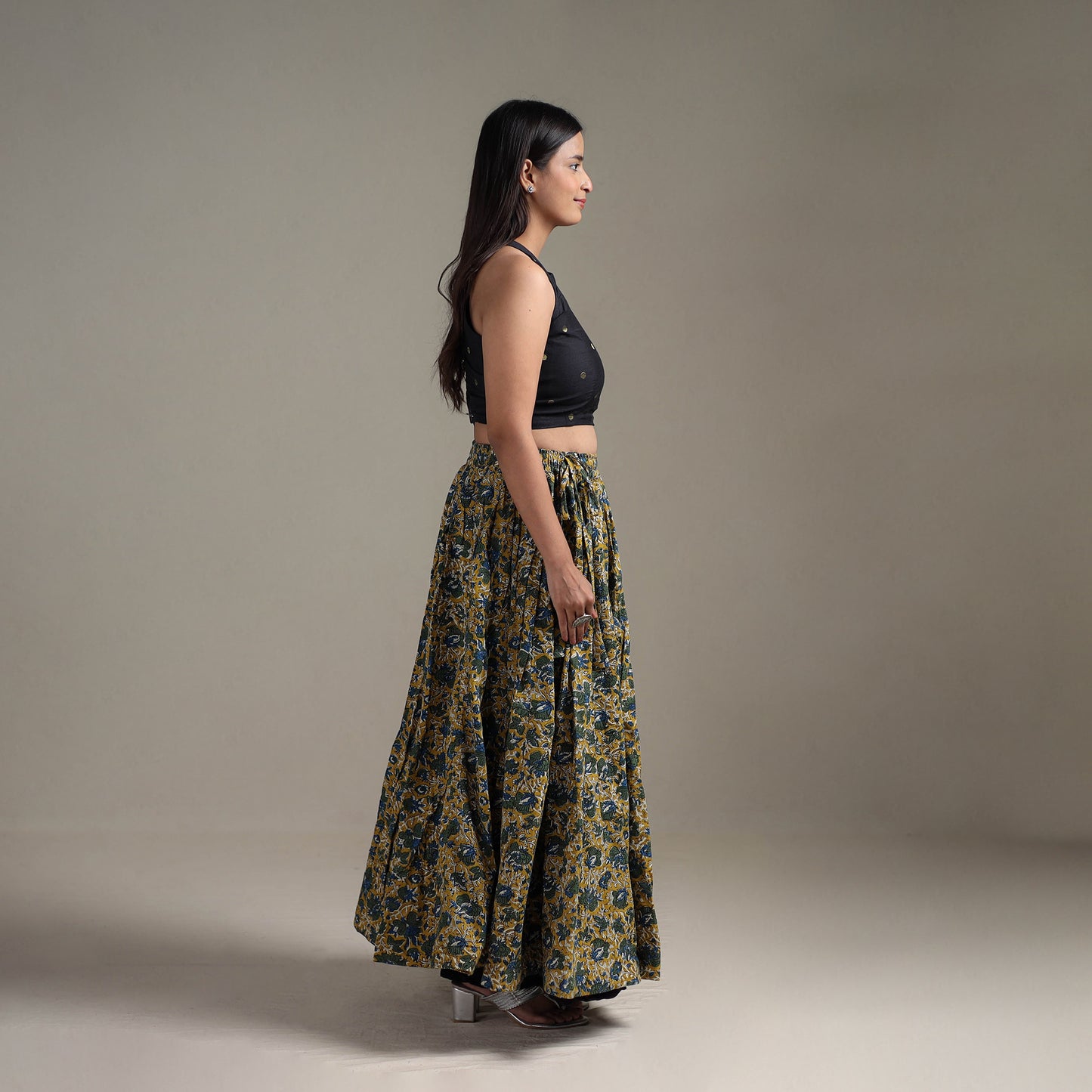 Bagru Hand Block Print 24 Kali Patchwork Natural Dyed Cotton Long Skirt 29