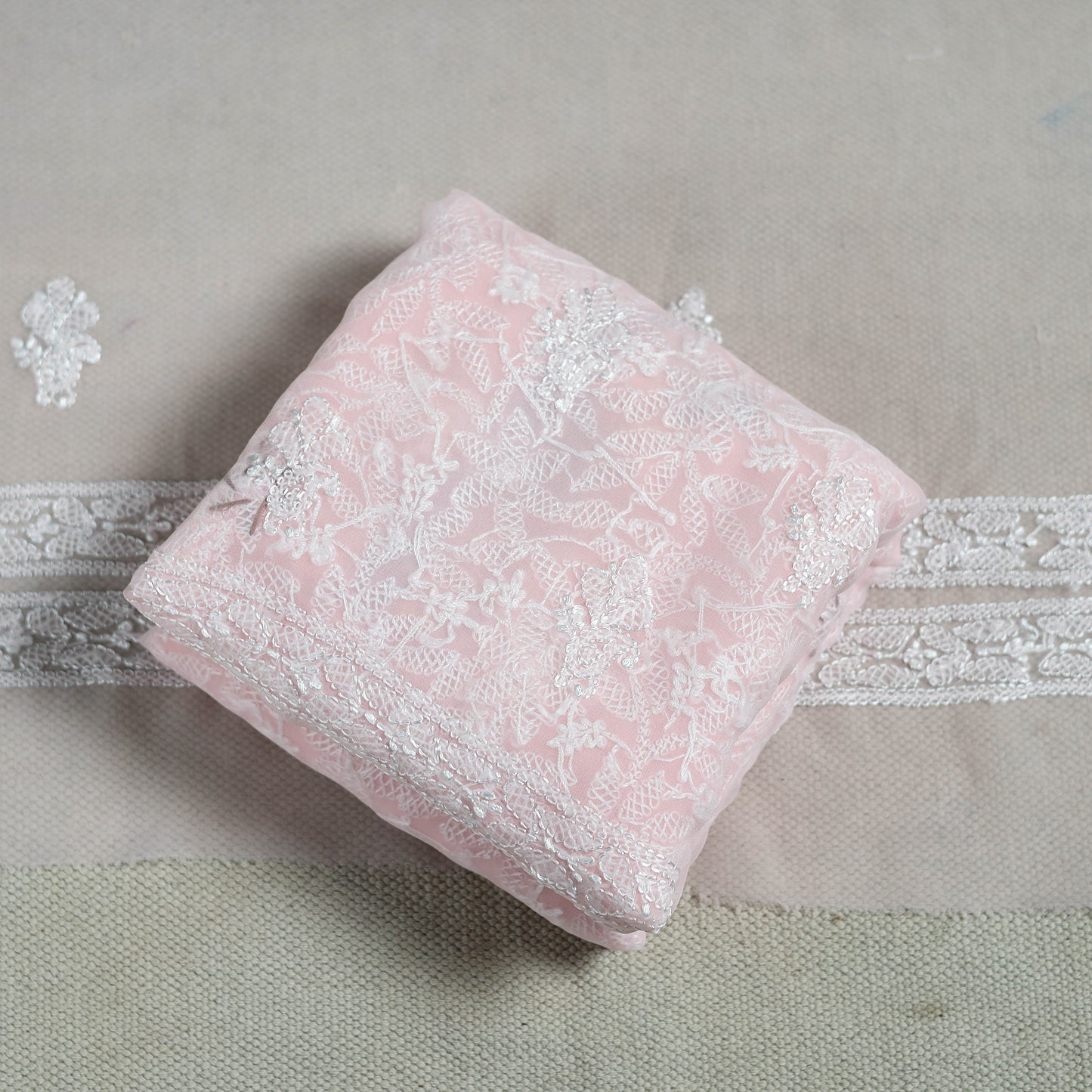 Lucknowi Hand Embroidered Chikankari Georgette 3pc Unstitched Dress Material 13