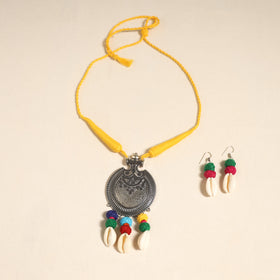 Navratri Special! Yellow German Silver Shell & Thread Beads Necklace Set