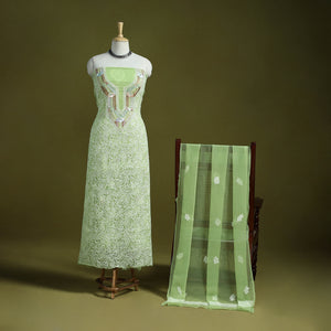 Lucknowi Hand Embroidered Chikankari Georgette 3pc Unstitched Dress Material 14