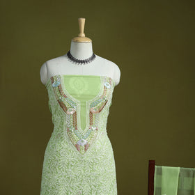 Lucknowi Hand Embroidered Chikankari Georgette 3pc Unstitched Dress Material 14
