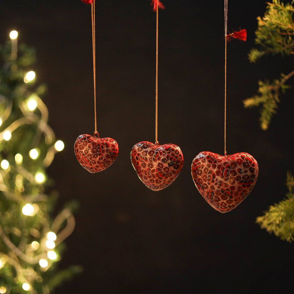 Heart - Kashmir Handpainted Christmas Ornament (Set of 3) 01