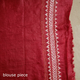 Red - bengal hand embroidery tussar silk handloom kantha