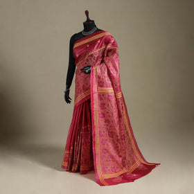 Red - bengal hand embroidery tussar silk handloom kantha