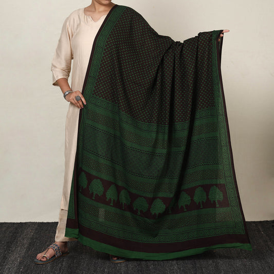 Green - Bagh Block Printed Natural Dyed Cotton Dupatta