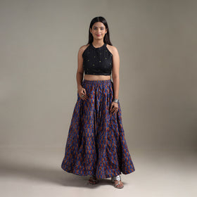 Bagru Hand Block Print 24 Kali Patchwork Natural Dyed Cotton Long Skirt 32