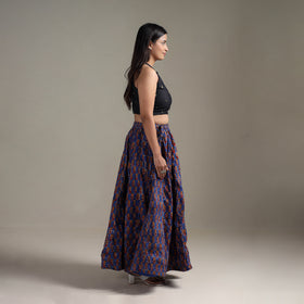 Bagru Hand Block Print 24 Kali Patchwork Natural Dyed Cotton Long Skirt 32