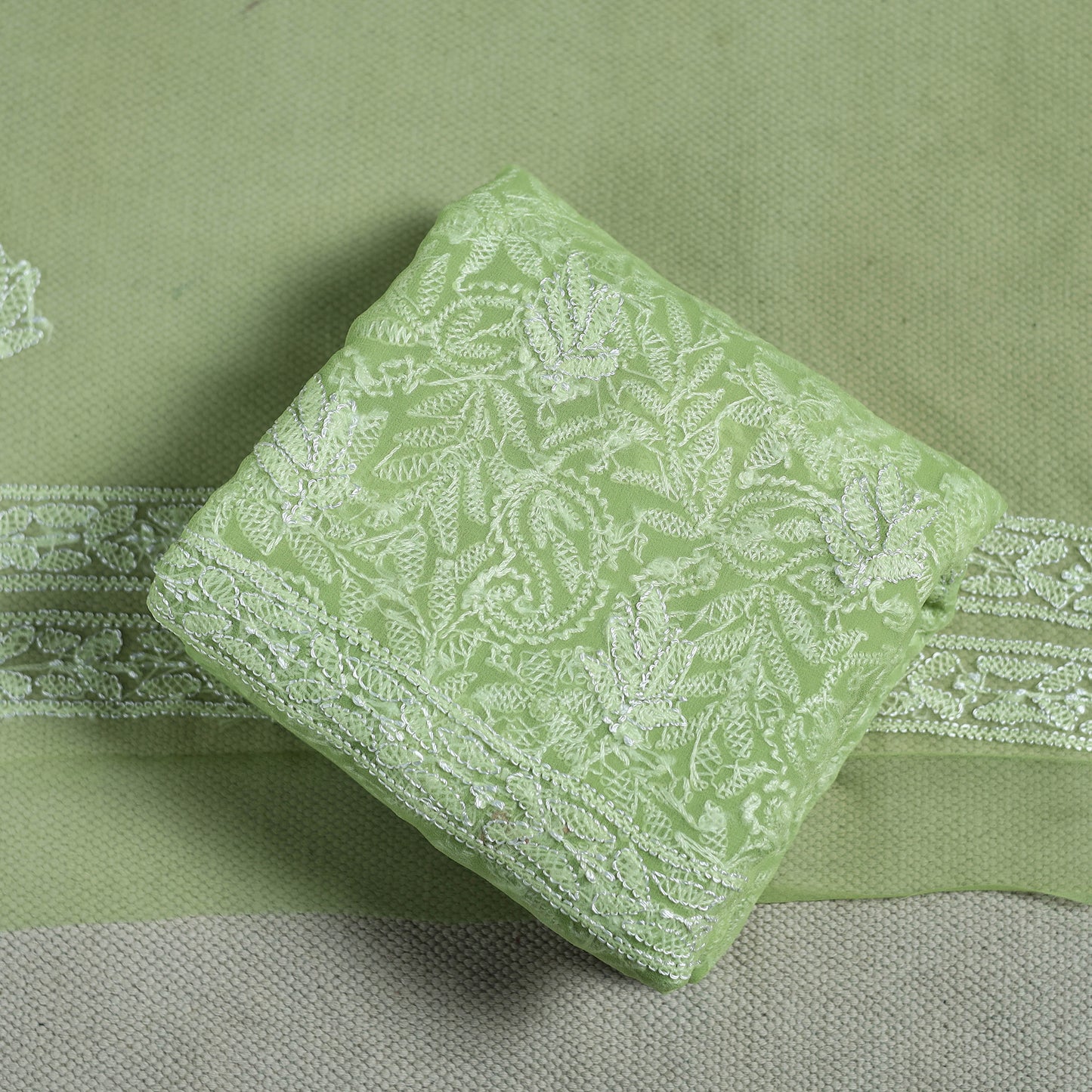 Lucknowi Hand Embroidered Chikankari Georgette 3pc Unstitched Dress Material 14