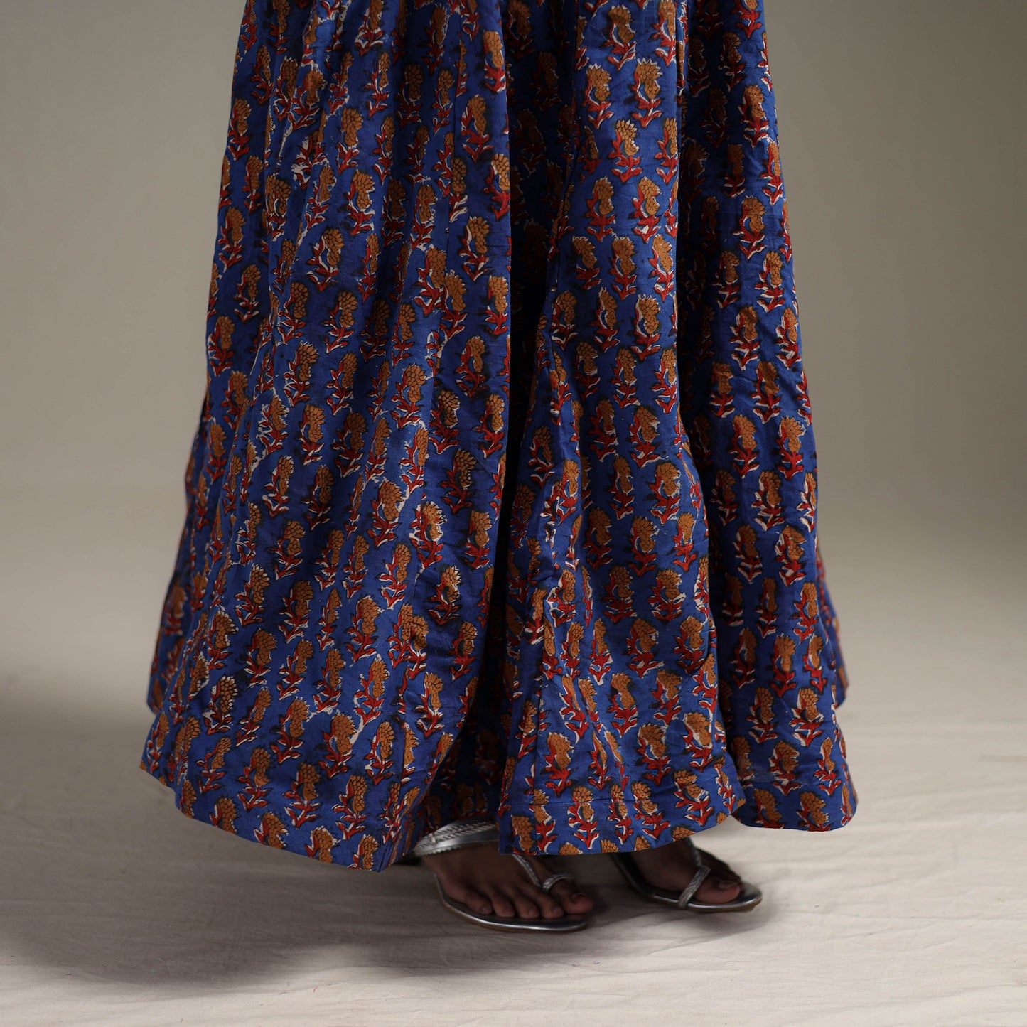Bagru Hand Block Print 24 Kali Patchwork Natural Dyed Cotton Long Skirt 32