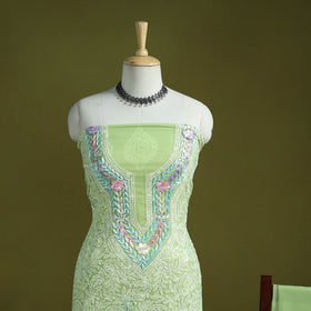 Lucknowi Hand Embroidered Chikankari Georgette 3pc Unstitched Dress Material 15