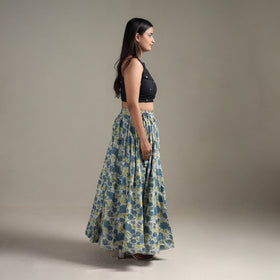 Bagru Hand Block Print 24 Kali Patchwork Natural Dyed Cotton Long Skirt 31
