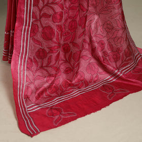 Red - bengal hand embroidery tussar silk handloom kantha