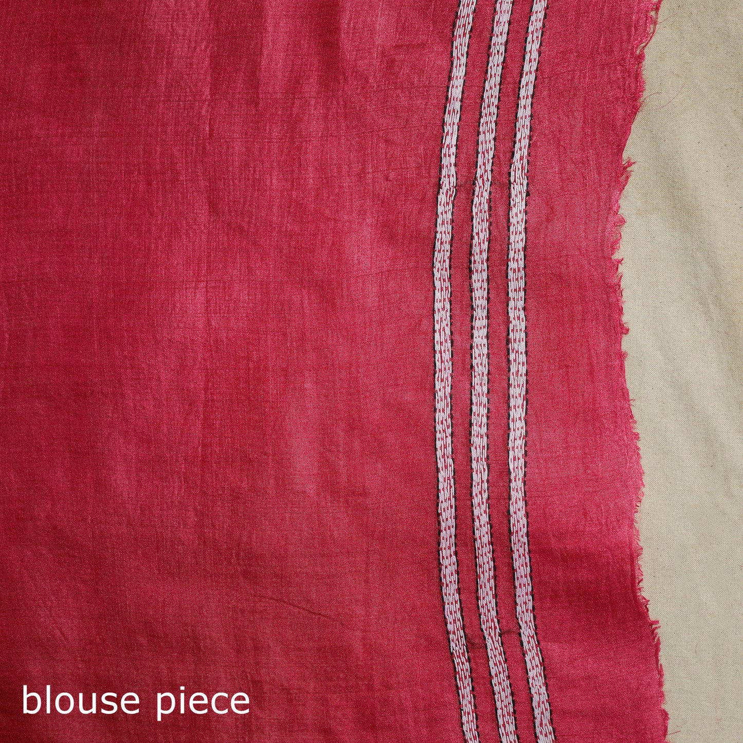 Red - bengal hand embroidery tussar silk handloom kantha