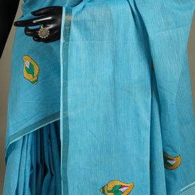 Blue - bengal hand embroidery cotton handloom kantha saree