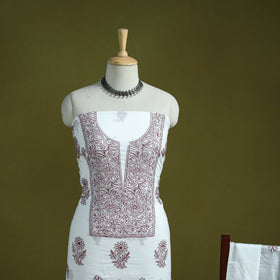 Lucknowi Hand Embroidered Chikankari Mul Cotton 2pc Unstitched Dress Material 16