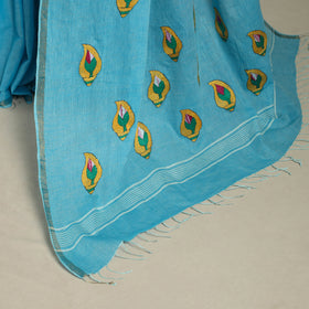 Blue - bengal hand embroidery cotton handloom kantha saree