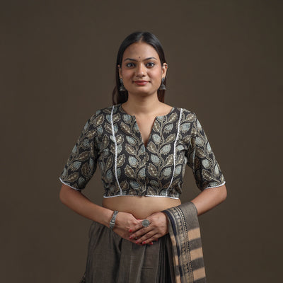 Ajrakh Hand Block Print Natural Dyed Cotton Readymade Blouse with Lace Work 04