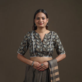 Ajrakh Hand Block Print Natural Dyed Cotton Readymade Blouse with Lace Work 04