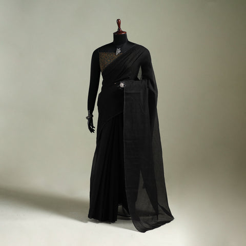 Black - Nazaakat Kota Doria Cotton Plain Saree with Blouse & Jewellery Set 41