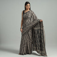 Grey - Bindaas Art Block Printed Natural Dyed Cotton Saree 28