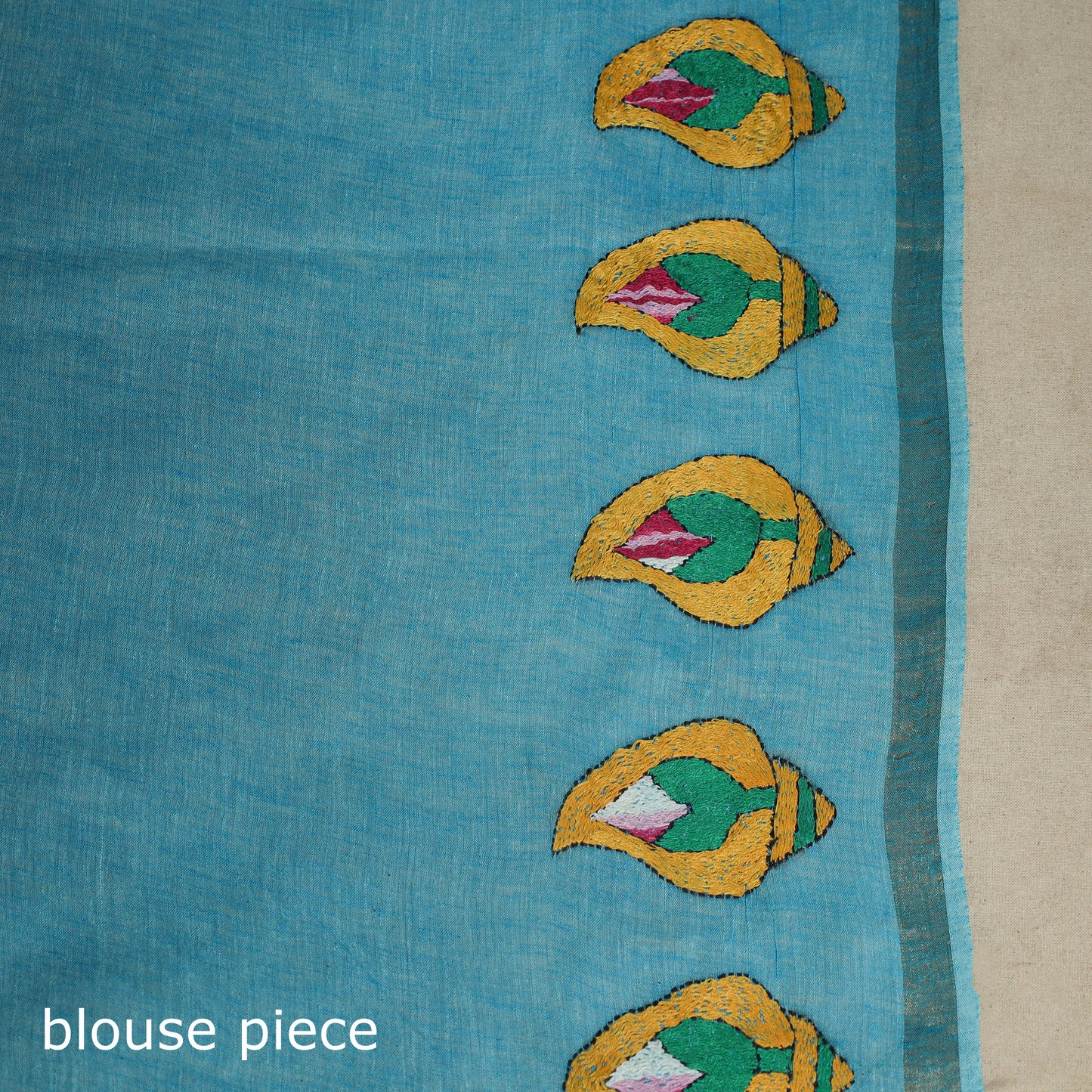 Blue - bengal hand embroidery cotton handloom kantha saree