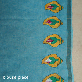 Blue - bengal hand embroidery cotton handloom kantha saree