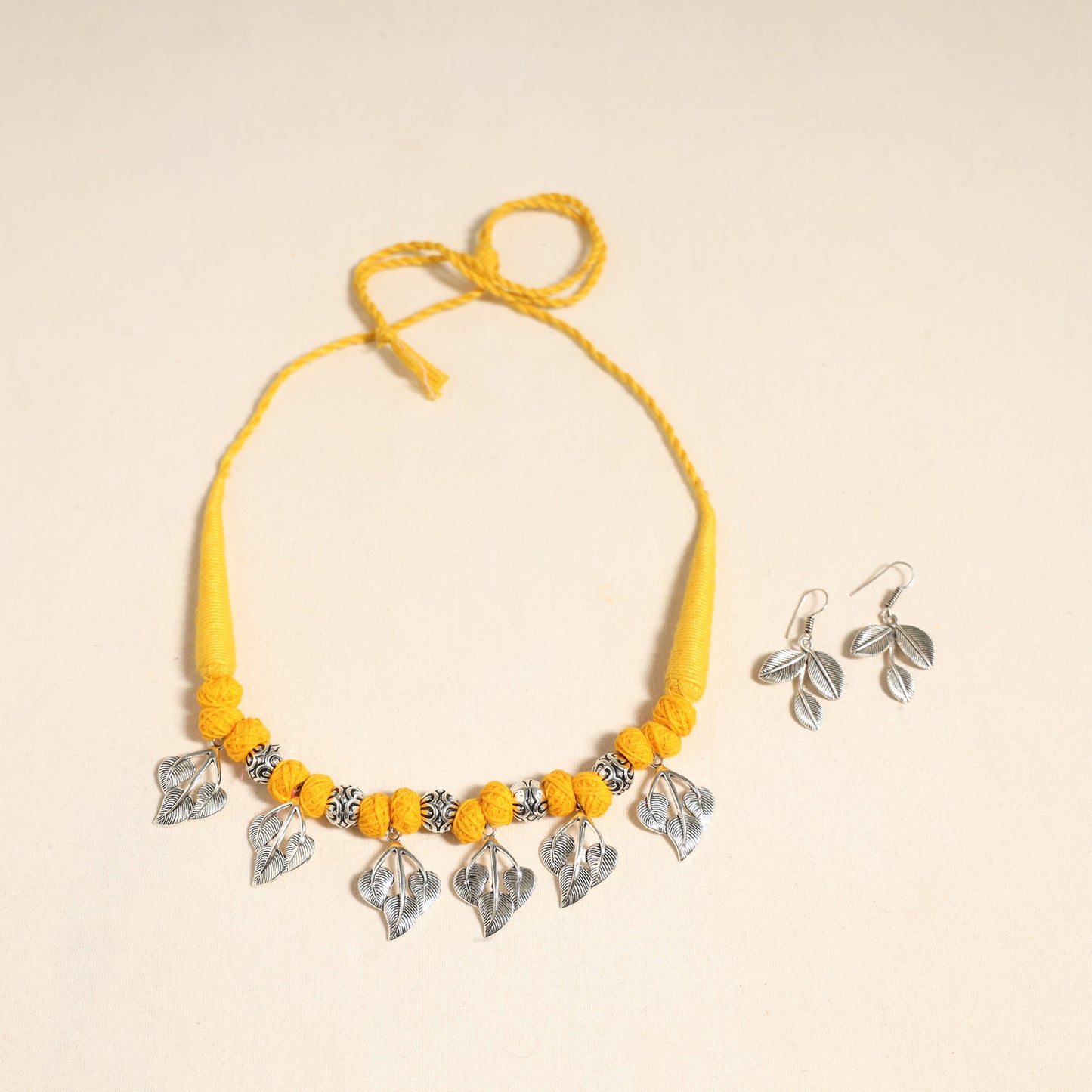 Navratri Special! Yellow German Silver Thread Beads Necklace Set