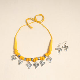 Navratri Special! Yellow German Silver Thread Beads Necklace Set