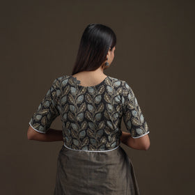 Ajrakh Hand Block Print Natural Dyed Cotton Readymade Blouse with Lace Work 04